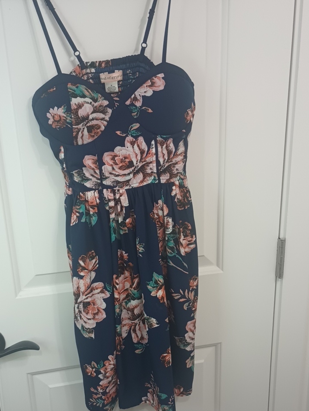 Brand of gypsie Navy Floral Midi Sundress with Spaghetti Straps